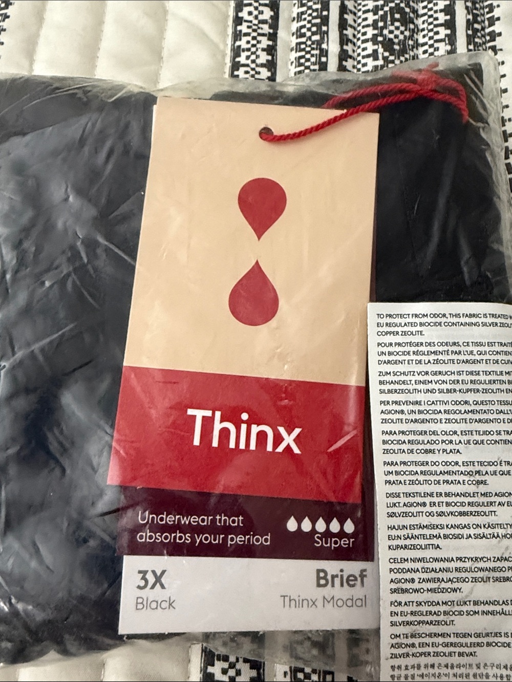 Thinx Women’s Black Period Brief – Super Absorbency 3X new in packaging